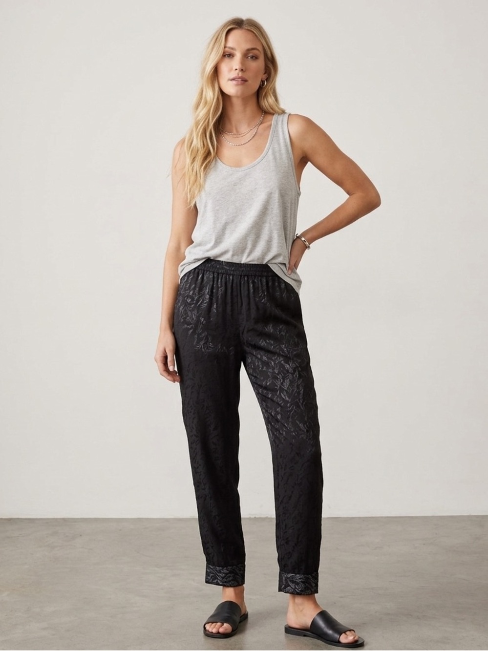 Flax Black Jacquard Pants